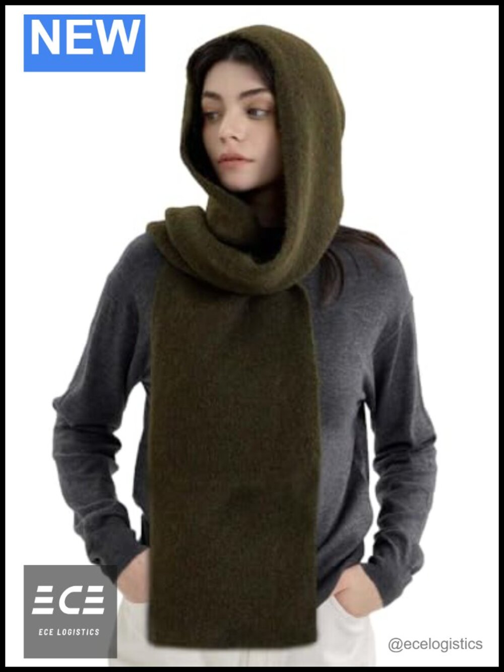 Knit Hooded Scarf Women Long Neckwarmer Cape Shawl Acrylic Winter Wrap